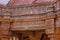 Detailed patterns carved on stone panel and brackets. Adalaj Stepwell, Ahmedabad