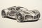 Detailed pencil drawing of a futuristic transparent car design on a white background