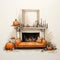 Detailed Pencil Sketch Of Halloween Decorated Futon And Mantle