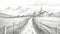 Detailed Penciling: A Noir Comic Art Of A Rural Road And Church