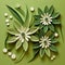 Detailed Perfection: Olive Flowers In Paper Art On Green Background