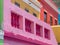 Detailed photo of houses in the Malay Quarter, Bo Kaap, Cape Town, South Africa. Historical area of brightly painted houses.