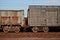 Detailed photo of railway freight car. A fragment of the component parts of the freight car on the railroad in dayligh