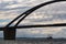 Detailed photo of the silhouette of the arch of the Fehmarnsund Bridge, Baltic Sea, Germany, island Fehmarn