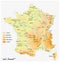 Detailed physical vector map of the French republic