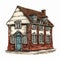 Detailed Porcelain Style Illustration Of An Old Brick House