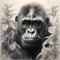 Detailed Portraiture Of A Gorilla In A Lush Leafy Background
