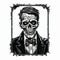 Detailed Portraiture: Skeleton In Black Tie T-shirt Design