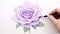 Detailed Realism: Lavender Watercolor Painting Of A White Rose
