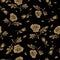 Detailed seamless pattern with golden rose in black background. Romantic, vintage, luxurious style for Valentine`s, wedding