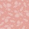 Detailed seamless pattern with white rose and pink background. Romantic, vintage, country style for Valentine`s, wedding designs,