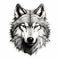 Detailed Shaded Black Wolf Head On White Background