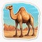 Detailed Shading Camel Cartoon Sticker With Desert Background