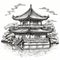 Detailed Shading Illustration Of Pagoda On The Water