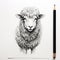 Detailed Sheep Drawing With Bold Defined Lines