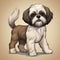 Detailed Shih Tzu Cartoon Dog Vector Illustration On Brown Background