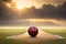 A detailed shot of a cricket ball just before it hits the stumps