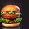 Detailed shot of delicious handmade burger against dark backdrop