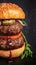 Detailed shot of delicious handmade burger against dark backdrop