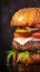 Detailed shot of delicious handmade burger against dark backdrop