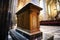 detailed shot of a marble pulpit inside a grand cathedral