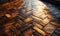 A detailed shot of a wooden floor with a sleek black border