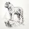 Detailed Sketch Of Tiger On Mountain: Dark White Perspective Rendering