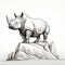 Detailed Sketching: Rhino Standing Boldly On Rocky Land