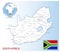 Detailed South Africa administrative map with country flag and location on a blue globe