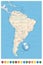 Detailed South America Map and location pin icons