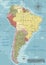 Detailed South America Political map in Mercator projection. Clearly labeled.