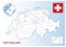Detailed Switzerland administrative map with country flag and location on a blue globe.