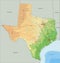 Detailed Texas physical map with labeling.