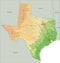 Detailed Texas physical map with labeling.