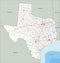 Detailed Texas road map with labeling.