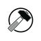 Detailed vector illustration of hammer, work tool. Industry utensil symbol, mallet placed in a circle, for use in advertising and