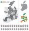 Detailed vector map of regions of Ireland with flag