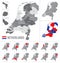 Detailed vector map of regions of Netherlands with flag