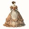 Detailed Victorian Lady Dress Print On White Background