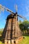 Detailed view of ancient wooden windmill. Typical building of ancient Ukrainian village.