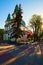 Detailed view of the Cathedral of the Immaculate Conception of the Blessed Virgin Mary in Ternopil during spring sunrise