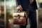 Detailed view of entrepreneurs hand firmly clasping elegant business briefcase