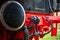 Detailed view of the rear side of a historical locomotive with the hook for fixing wagons