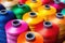 detailed view of spools of nylon thread in vibrant colors