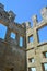 Detailed view at the walls ruins of the medieval Saint CornÃ©lio tower, iconic ruins monument building on Belmonte village,