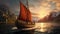 Detailed Viking Ship in its Full Glory, Sailing through a Norwegian Fjord. Captured in National Geographic Style. Generative AI