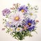 Detailed Watercolor Aster Bouquet: Vintage Americana Floral Illustration