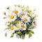 Detailed Watercolor Daisy Bouquet: Nostalgic Illustration With Realistic Oil Portraits