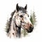 Detailed Watercolor Horse Portrait With Spotted Spots And Pine Trees