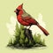 Detailed Watercolor Illustration Of Cardinal Perched On Stump In Forest